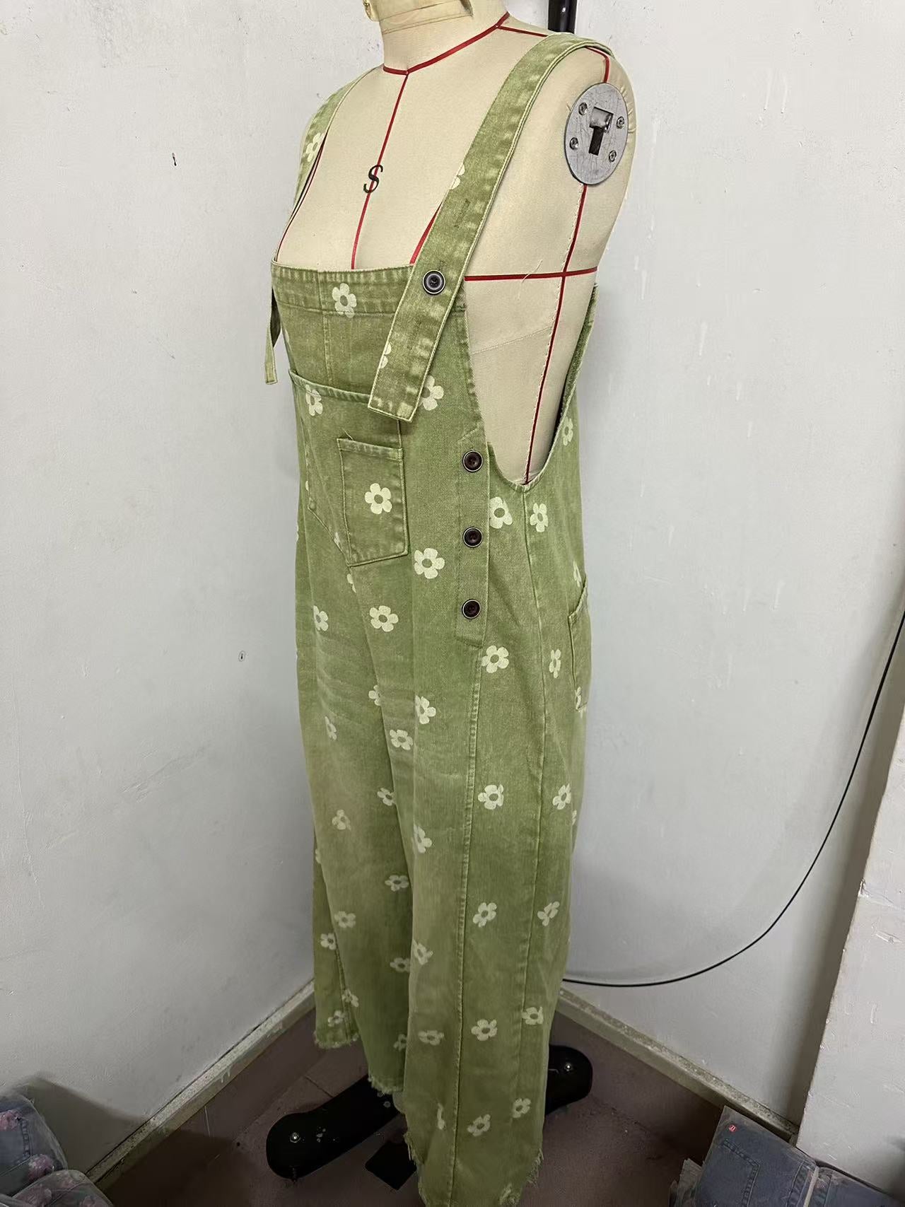 2026 New Foreign Trade Amazon Floral Print Wide-Leg Pants with Patchwork Loose Casual Retro Denim Overalls