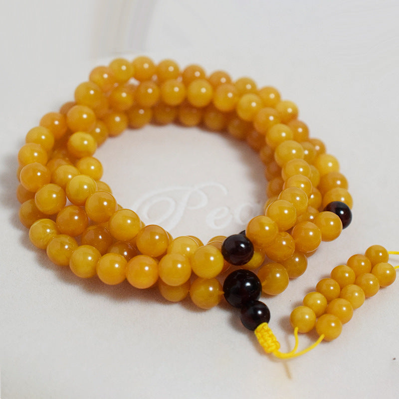 Old Wax 108 Buddha Beads Necklace Beeswax Bracelet Jewelry Women's High-End Sweater Chain Amber Chicken Fat Yellow Toy Necklace