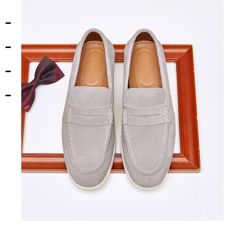 British Style Anti-Velvet Genuine Leather Frosted Loafers Men's Lazy Bean Shoes Slip-on Foil Casual Men's Shoes