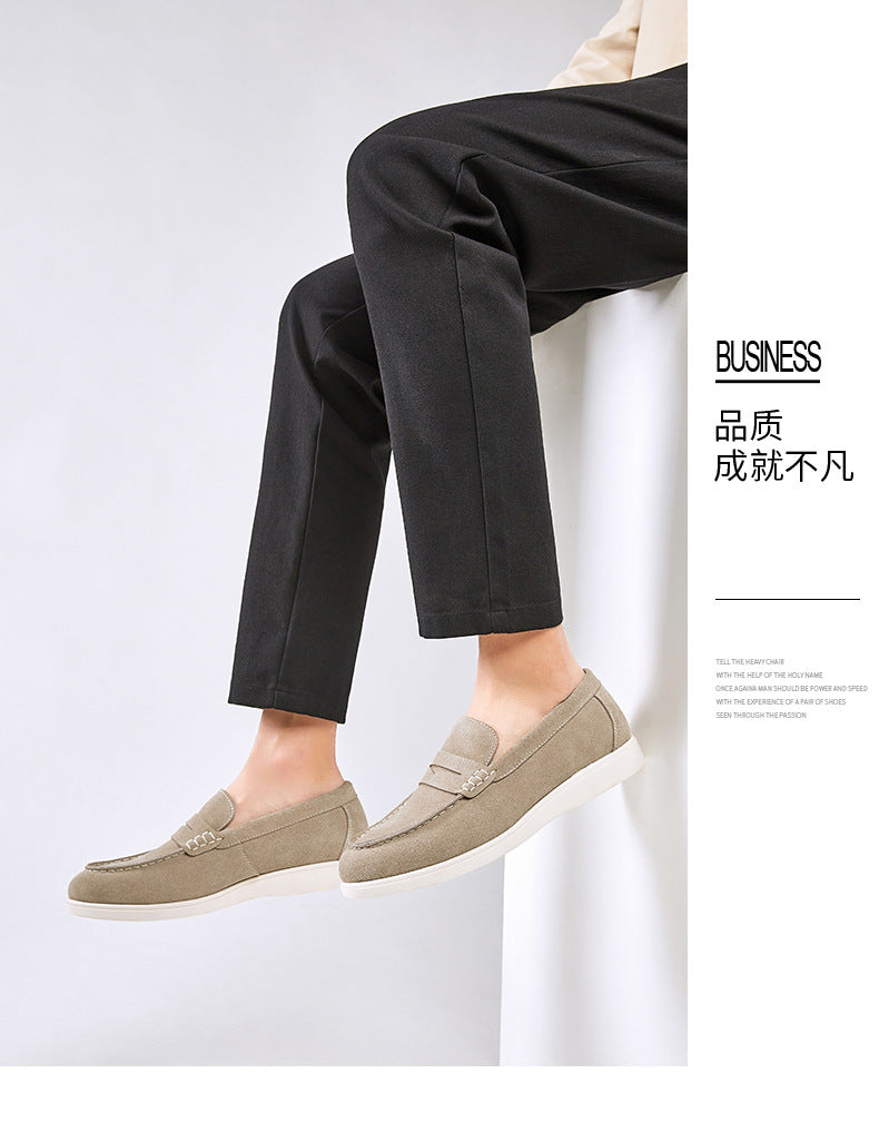 British Style Anti-Velvet Genuine Leather Frosted Loafers Men's Lazy Bean Shoes Slip-on Foil Casual Men's Shoes