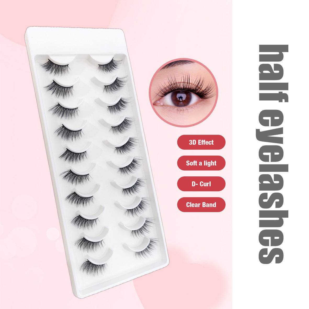 Manufacturer Wholesale Cotton Thread Stem Sharpened False Eyelashes Soft Natural Hand-Tied 3D Chemical Fiber Half-Eye False Eyelashes