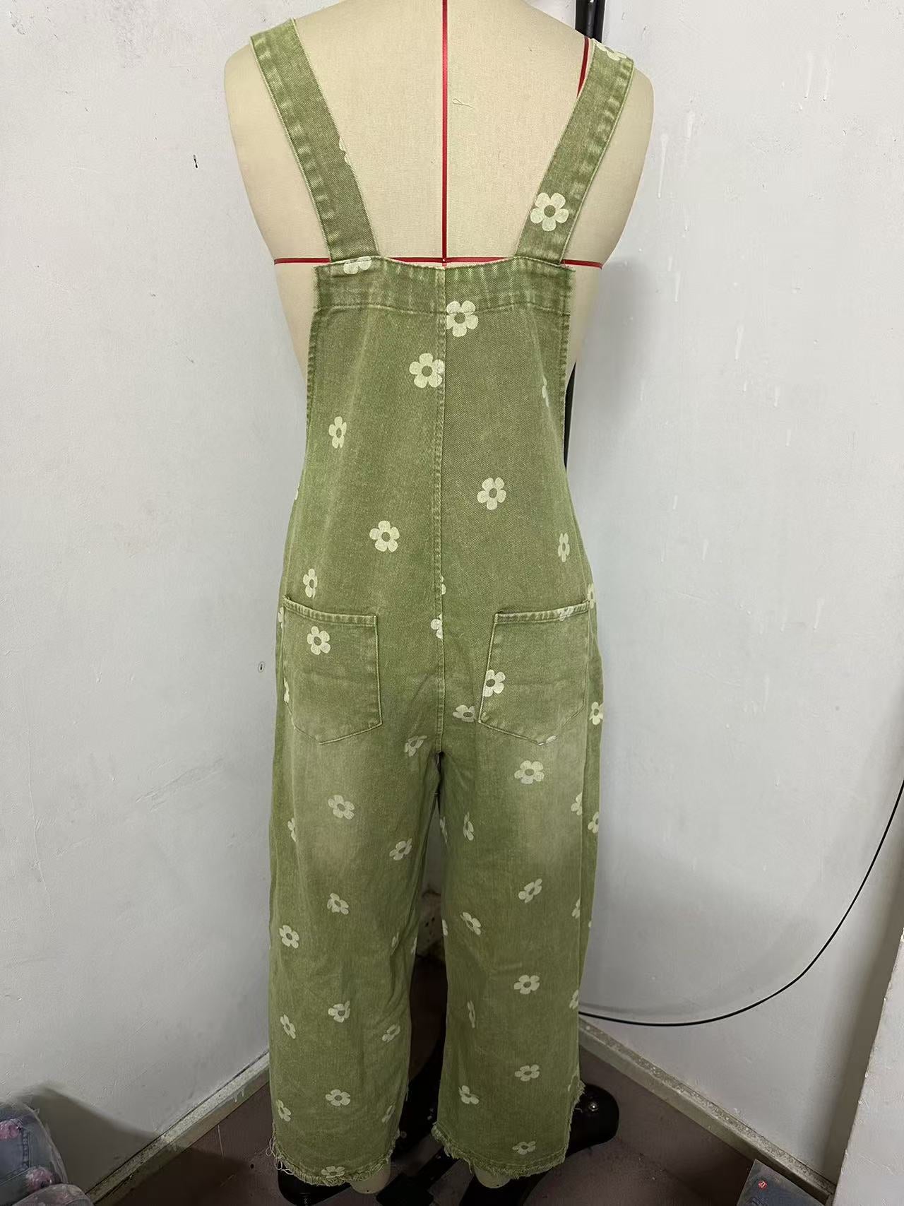 2026 New Foreign Trade Amazon Floral Print Wide-Leg Pants with Patchwork Loose Casual Retro Denim Overalls