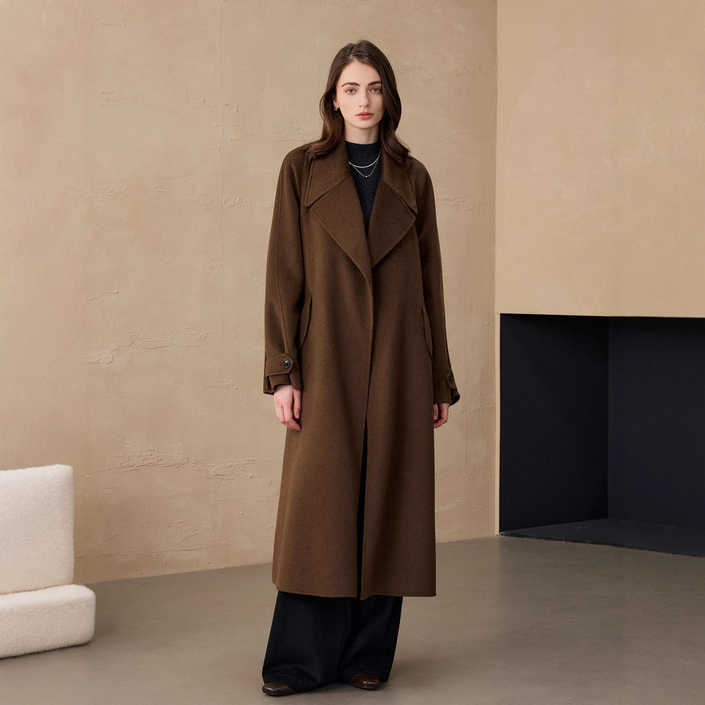 2025 Cashmere Long Coat Woolen Coat Coat Pure Cashmere Coat Double-sided Woolen Lace-up Commuter Coat for Women