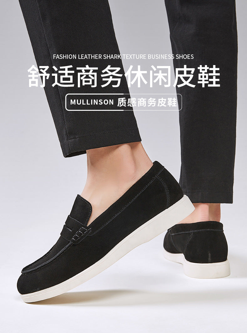 British Style Anti-Velvet Genuine Leather Frosted Loafers Men's Lazy Bean Shoes Slip-on Foil Casual Men's Shoes