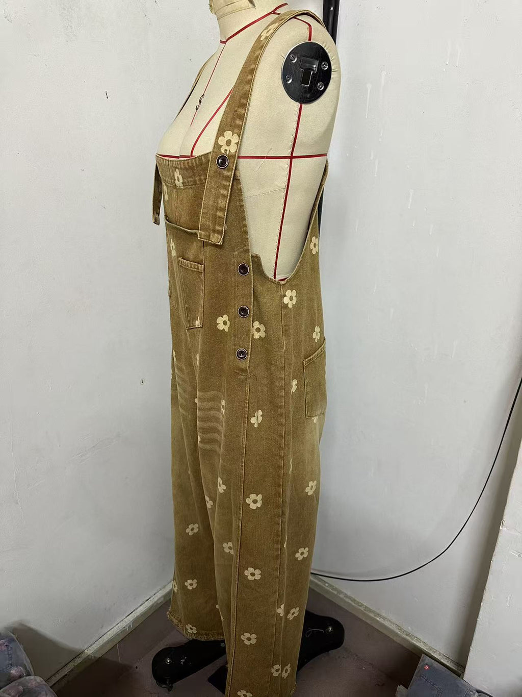 2026 New Foreign Trade Amazon Floral Print Wide-Leg Pants with Patchwork Loose Casual Retro Denim Overalls