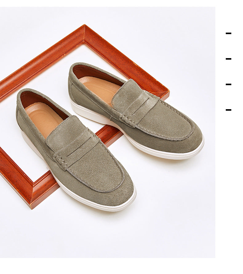 British Style Anti-Velvet Genuine Leather Frosted Loafers Men's Lazy Bean Shoes Slip-on Foil Casual Men's Shoes