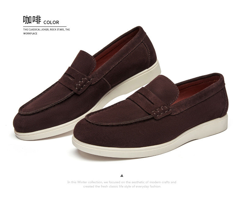 British Style Anti-Velvet Genuine Leather Frosted Loafers Men's Lazy Bean Shoes Slip-on Foil Casual Men's Shoes