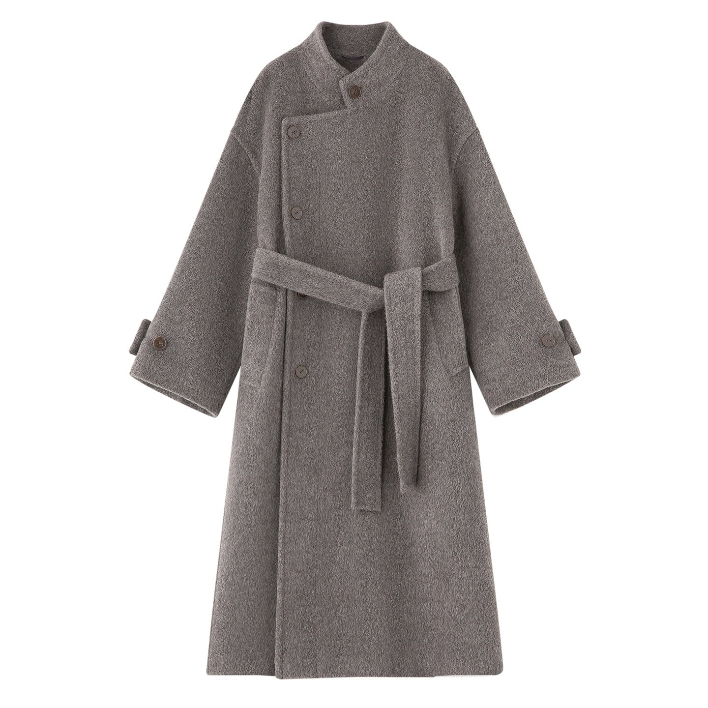 Lined, Thickened, Warm Autumn and Winter New Alpaca Wool Coat for Women with Partial Placket and Tie, Peruvian Alpaca Wool Coat