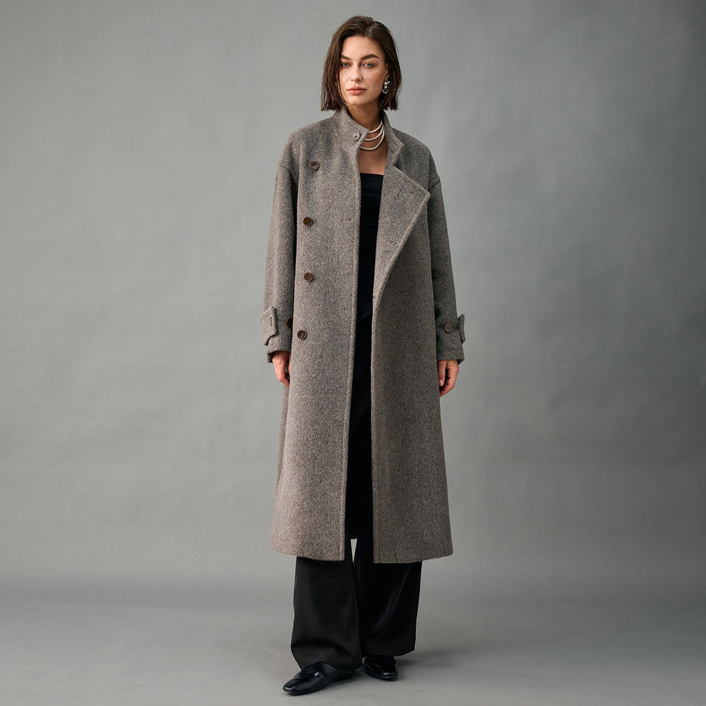 Lined, Thickened, Warm Autumn and Winter New Alpaca Wool Coat for Women with Partial Placket and Tie, Peruvian Alpaca Wool Coat