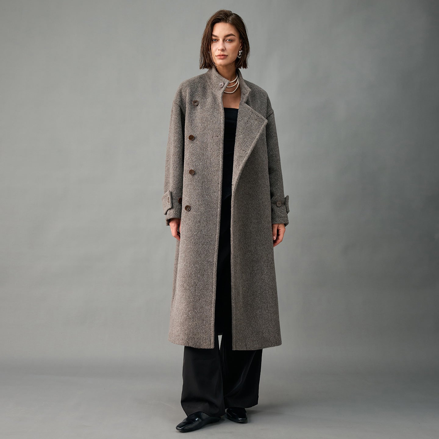 Lined, Thickened, Warm Autumn and Winter New Alpaca Wool Coat for Women with Partial Placket and Tie, Peruvian Alpaca Wool Coat