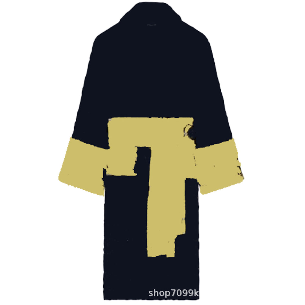 Cross-Border E-Commerce Pure Cotton Bathrobe Towel Material Unisex All-Season Lettered Bathrobe Van's Long-Style Couple's Bathrobe