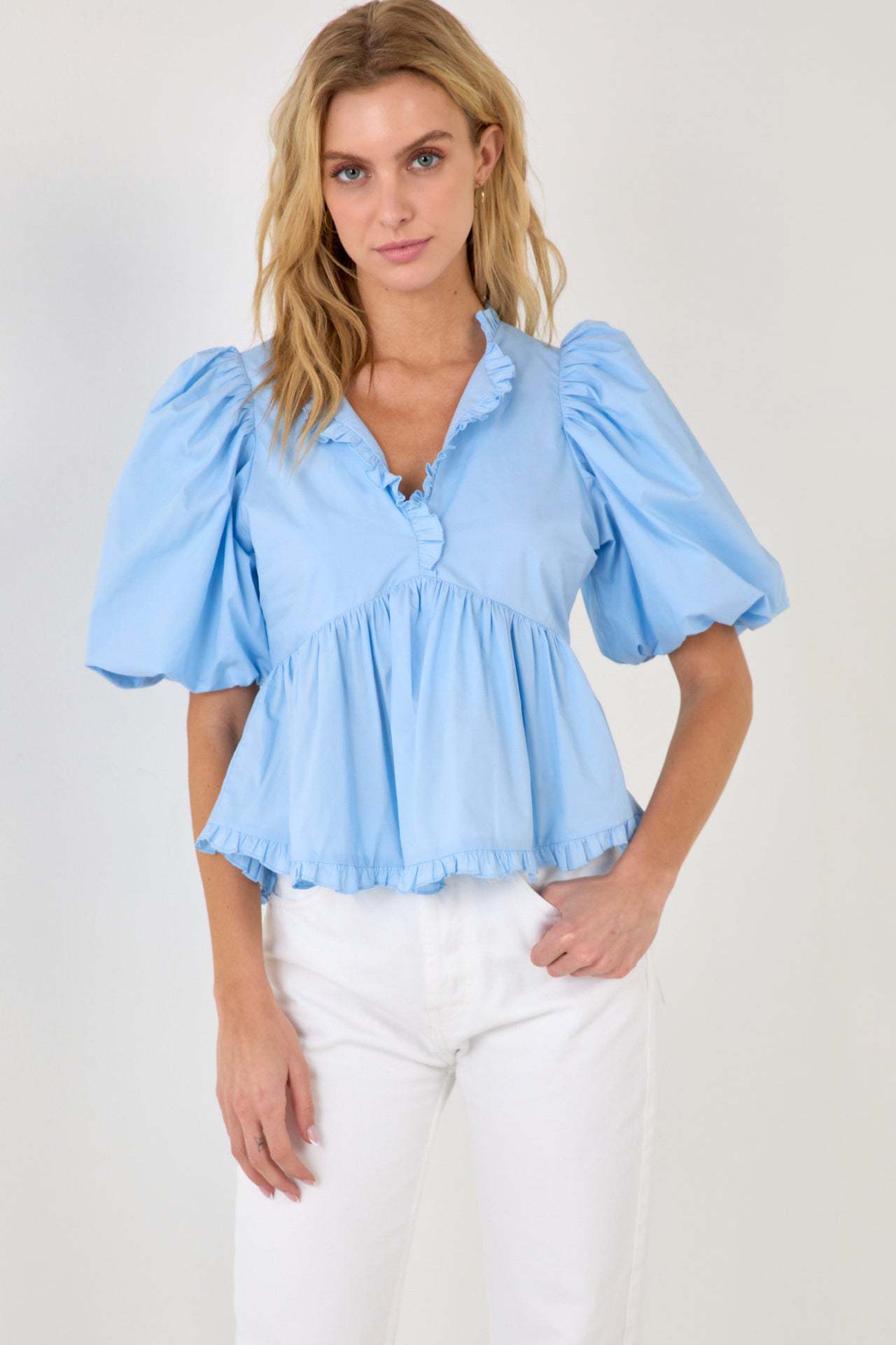 2024 New Summer Dress New Retro Western Style V-Neck Bubble Short Sleeve Shirt