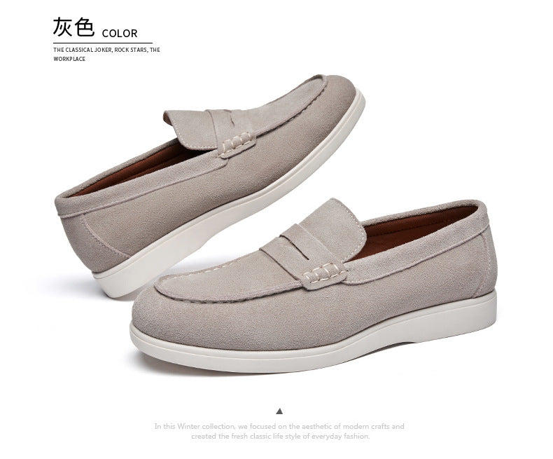 British Style Anti-Velvet Genuine Leather Frosted Loafers Men's Lazy Bean Shoes Slip-on Foil Casual Men's Shoes