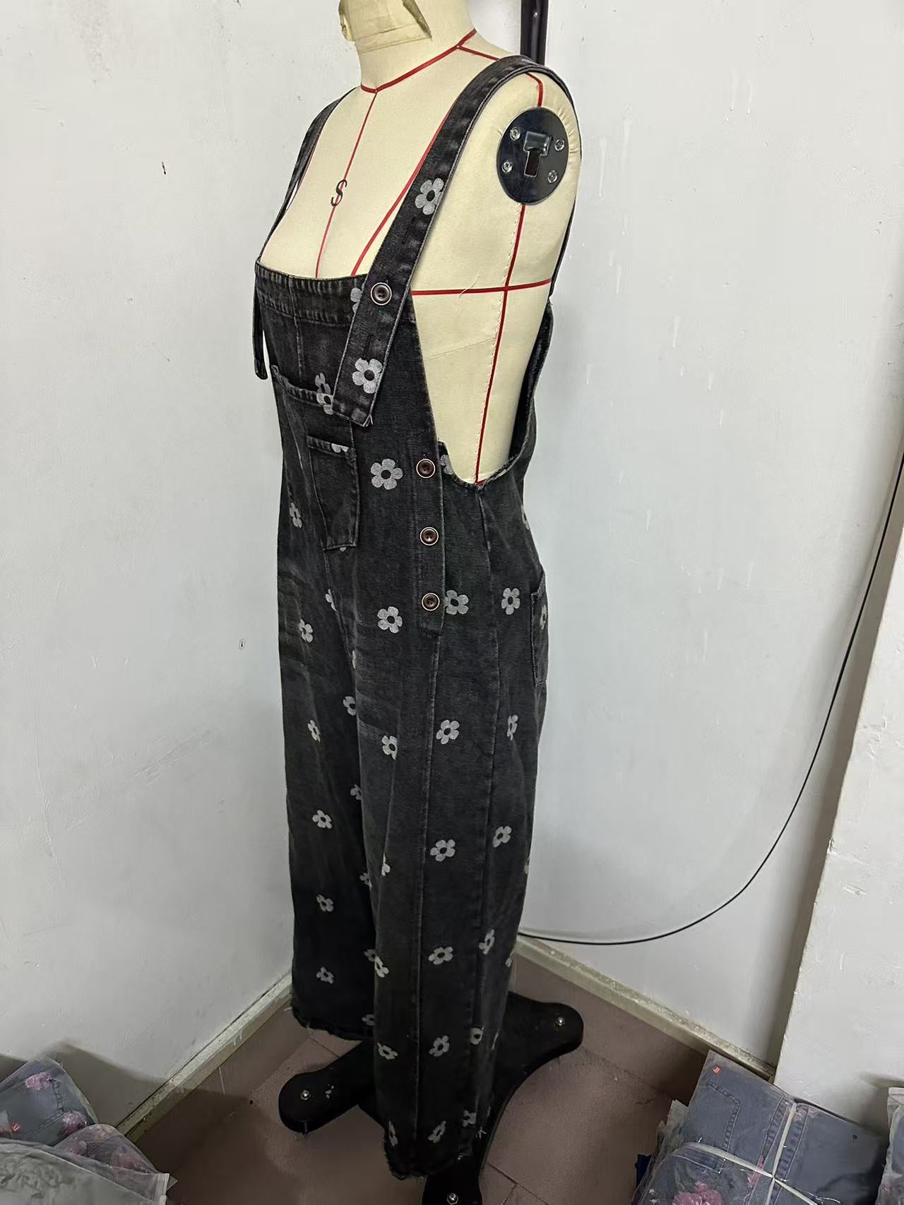 2026 New Foreign Trade Amazon Floral Print Wide-Leg Pants with Patchwork Loose Casual Retro Denim Overalls