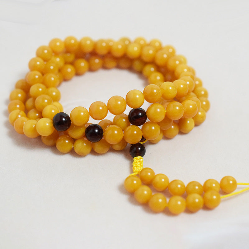 Old Wax 108 Buddha Beads Necklace Beeswax Bracelet Jewelry Women's High-End Sweater Chain Amber Chicken Fat Yellow Toy Necklace