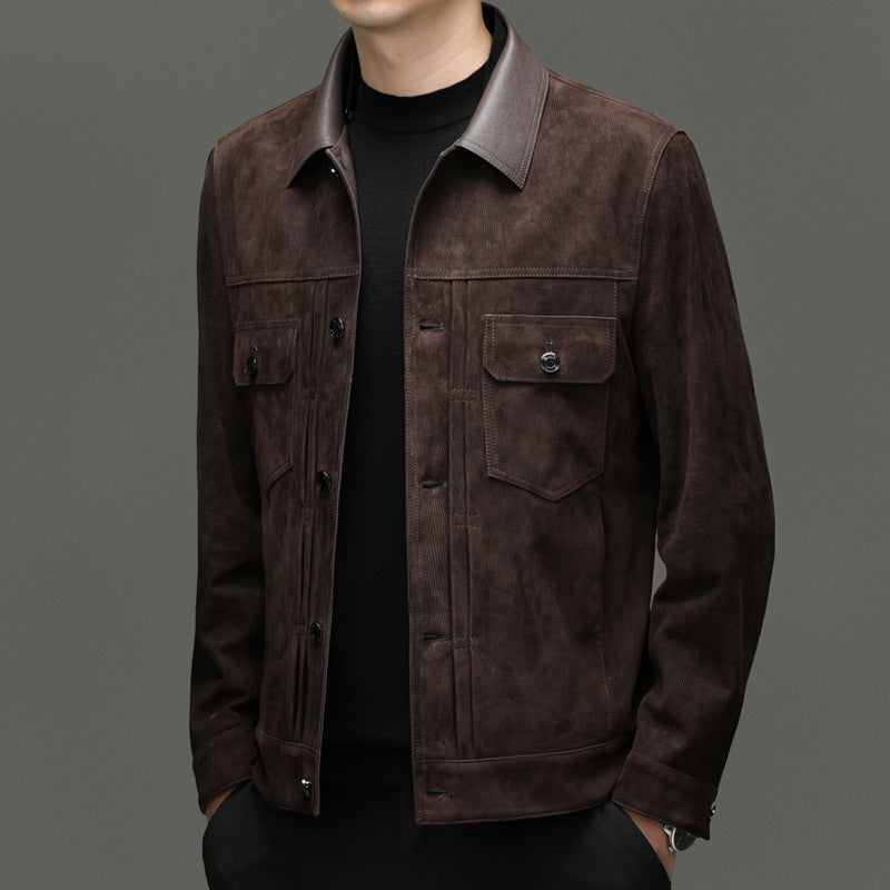 Men's Autumn and Winter New Sheep Suede Jacket Jacket Youth Casual Fashion Handsome Leather Top Men's Leather Jacket Men