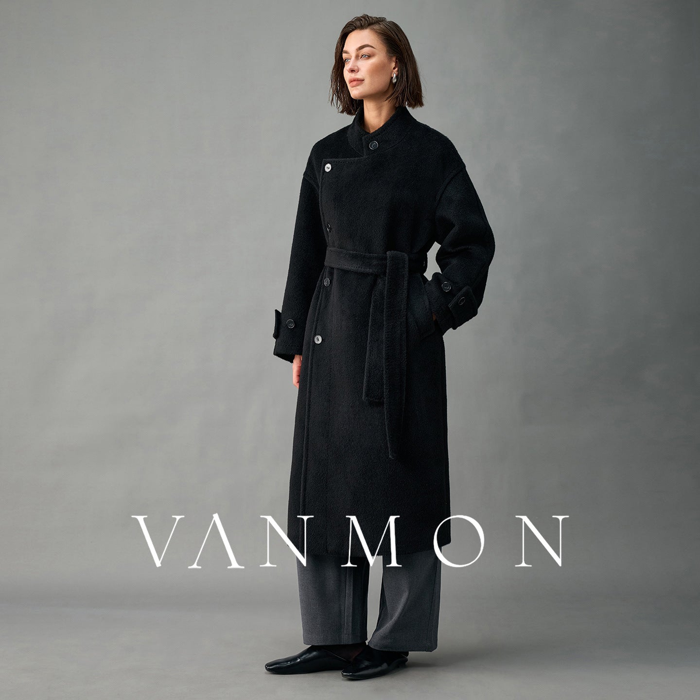 Lined, Thickened, Warm Autumn and Winter New Alpaca Wool Coat for Women with Partial Placket and Tie, Peruvian Alpaca Wool Coat