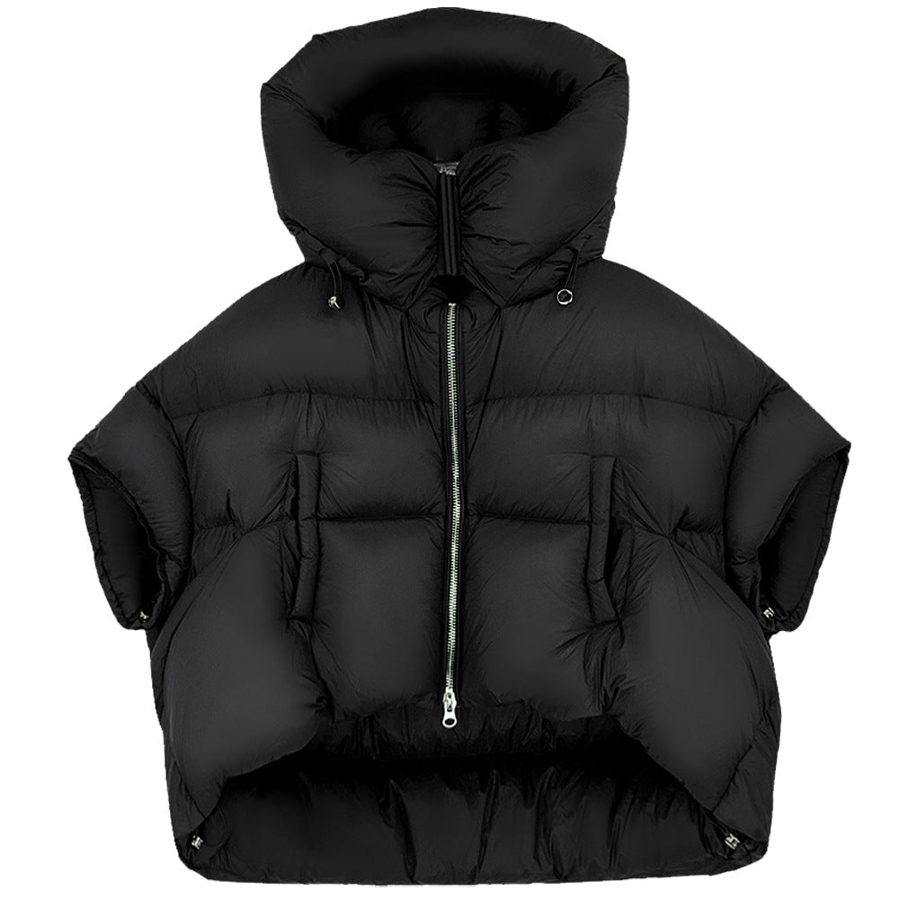 American retro style half sleeve down jacket 2024 new 95 white goose down hooded loose down jacket warm coat