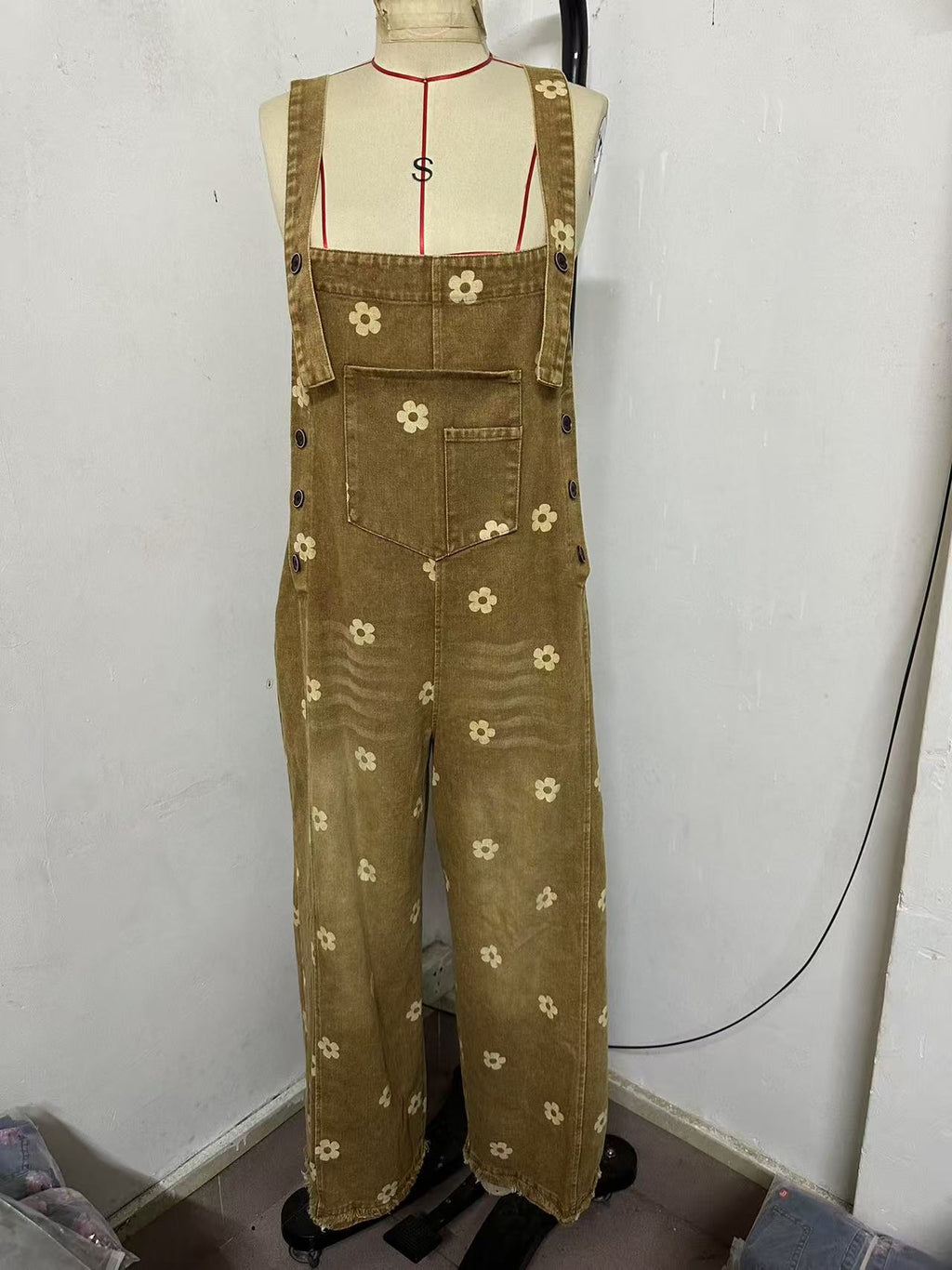 2026 New Foreign Trade Amazon Floral Print Wide-Leg Pants with Patchwork Loose Casual Retro Denim Overalls