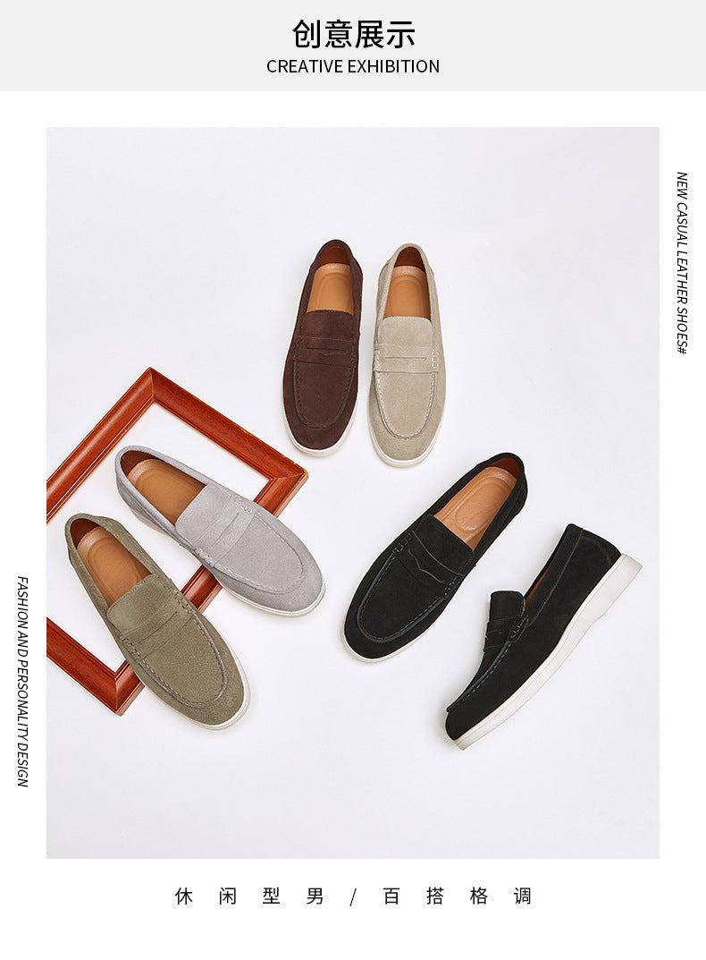 British Style Anti-Velvet Genuine Leather Frosted Loafers Men's Lazy Bean Shoes Slip-on Foil Casual Men's Shoes