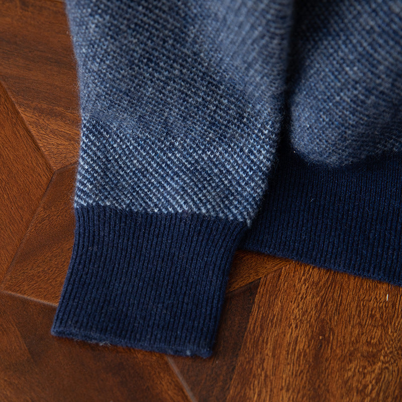 Autumn and Winter New 100 Mountain Cashmere Sweater Men's Half Zipper Half Turtleneck Sweater Men's Thickened Middle-aged Base Shirt