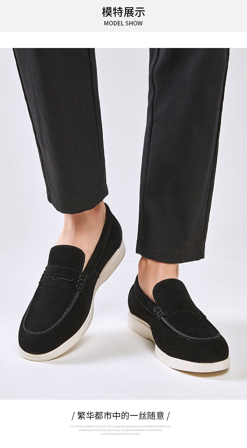 British Style Anti-Velvet Genuine Leather Frosted Loafers Men's Lazy Bean Shoes Slip-on Foil Casual Men's Shoes