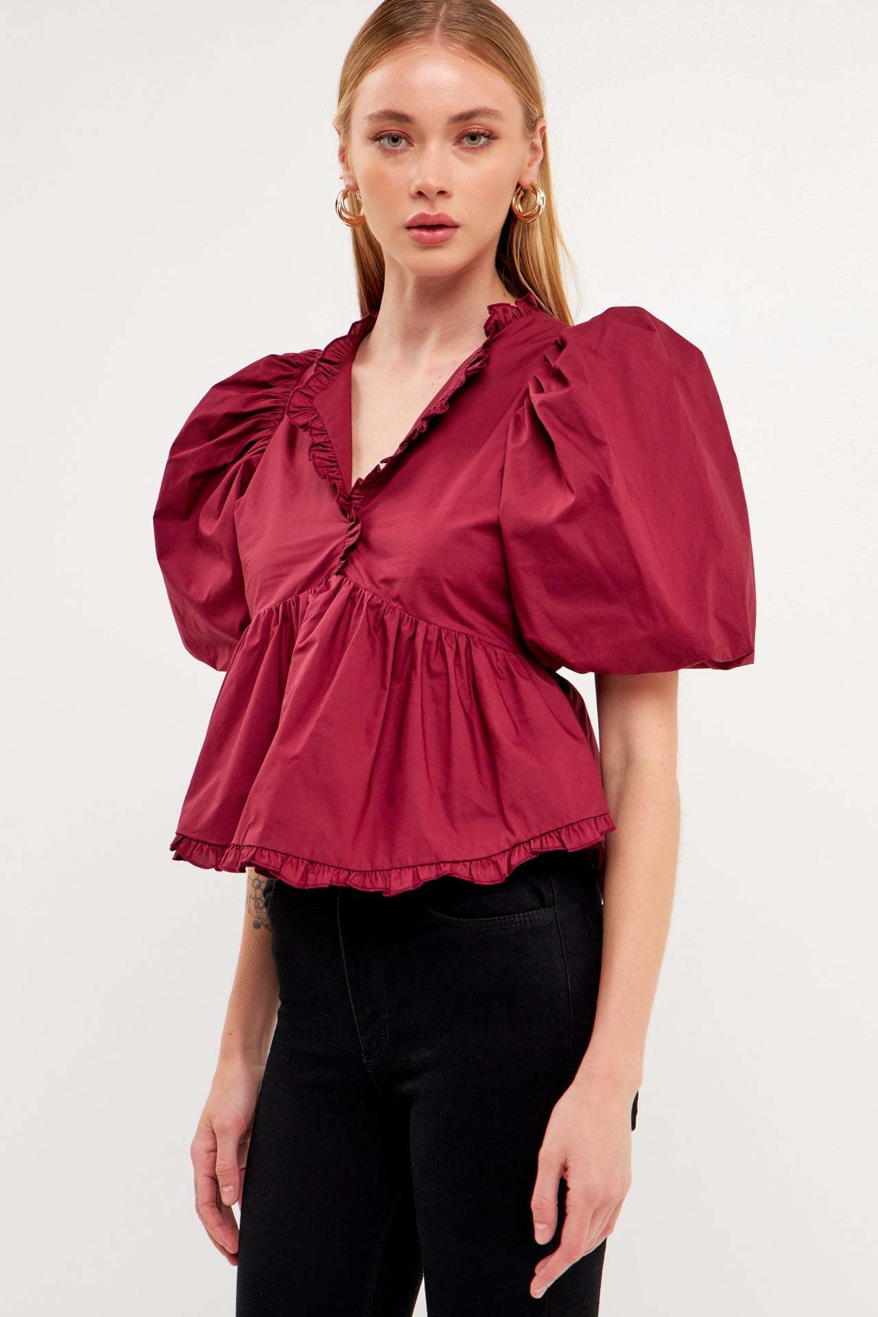 2024 New Summer Dress New Retro Western Style V-Neck Bubble Short Sleeve Shirt