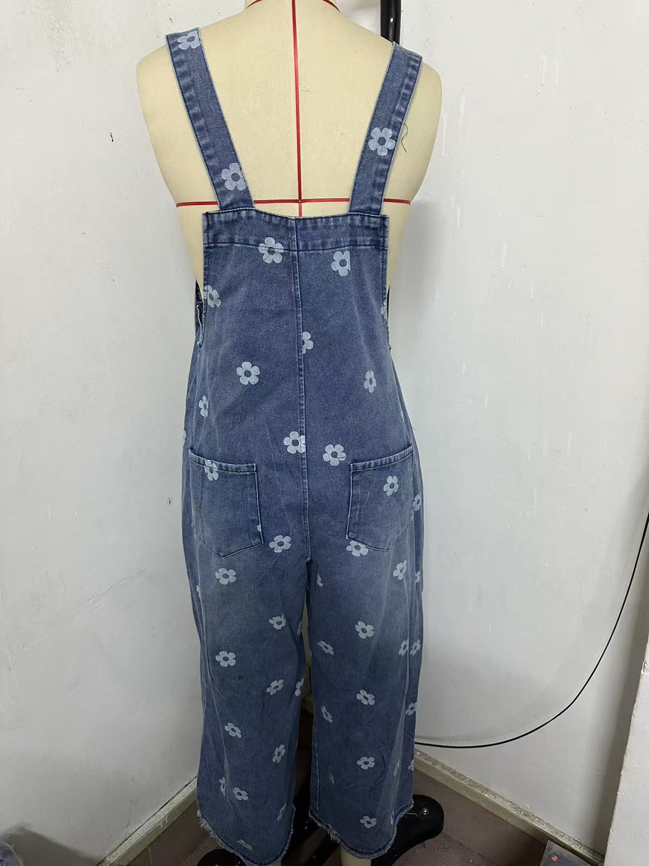 2026 New Foreign Trade Amazon Floral Print Wide-Leg Pants with Patchwork Loose Casual Retro Denim Overalls