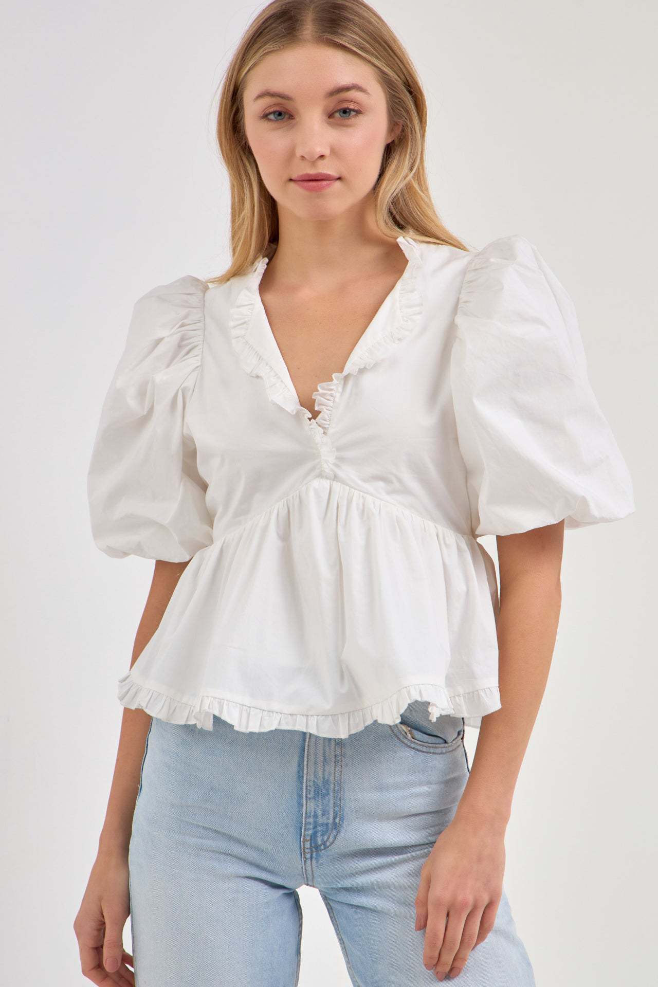 2024 New Summer Dress New Retro Western Style V-Neck Bubble Short Sleeve Shirt