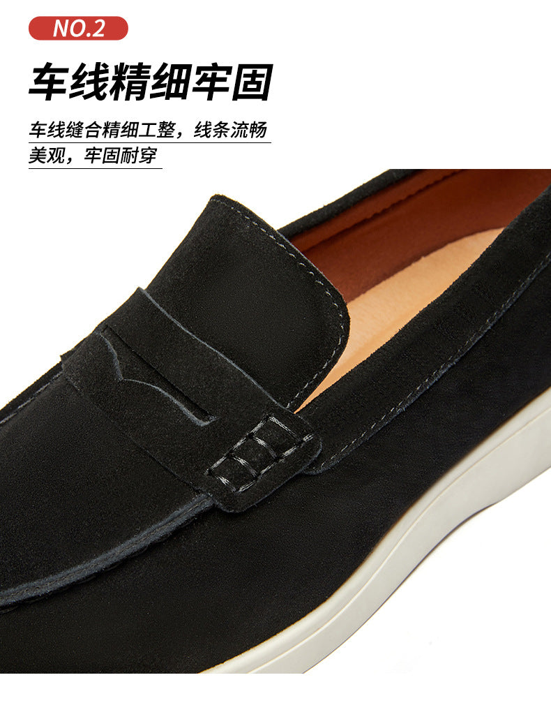 British Style Anti-Velvet Genuine Leather Frosted Loafers Men's Lazy Bean Shoes Slip-on Foil Casual Men's Shoes