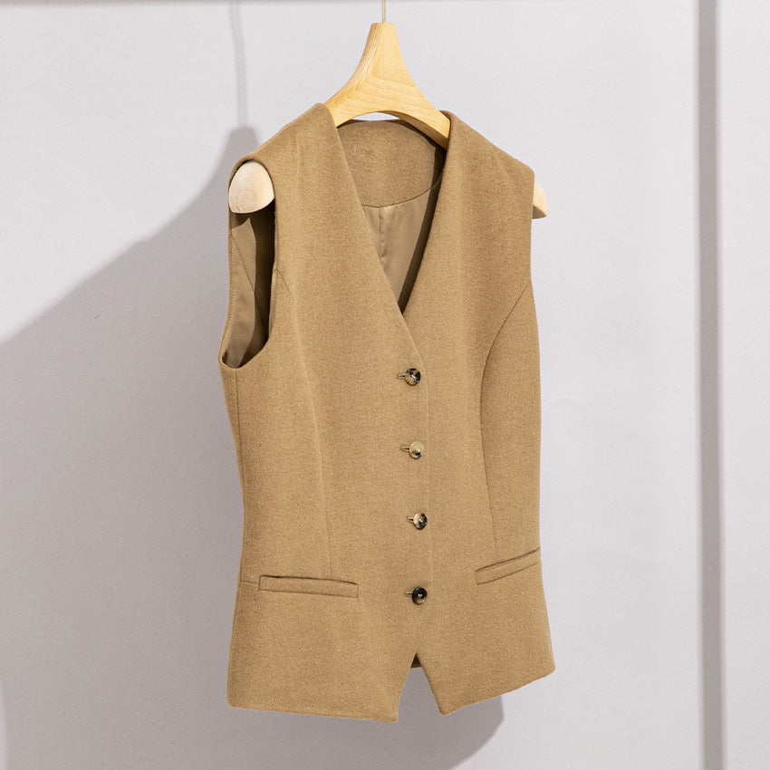 Wool Suit Set for Women, Three-Piece Autumn and Winter Formal Wear, Vest, Straight-Leg Wide-Leg Pants, Small Blazer, Elegant and Stylish