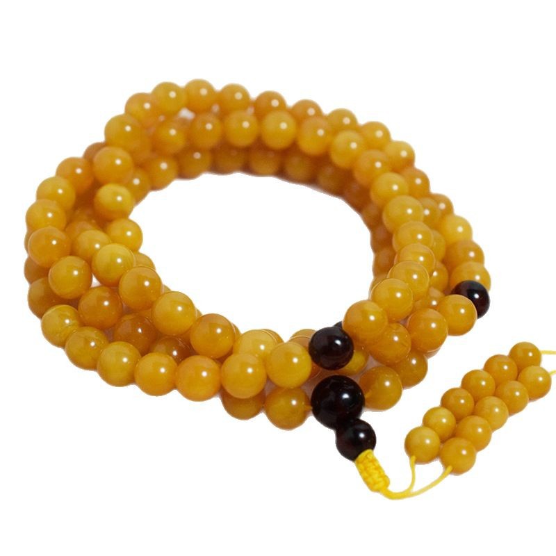Old Wax 108 Buddha Beads Necklace Beeswax Bracelet Jewelry Women's High-End Sweater Chain Amber Chicken Fat Yellow Toy Necklace