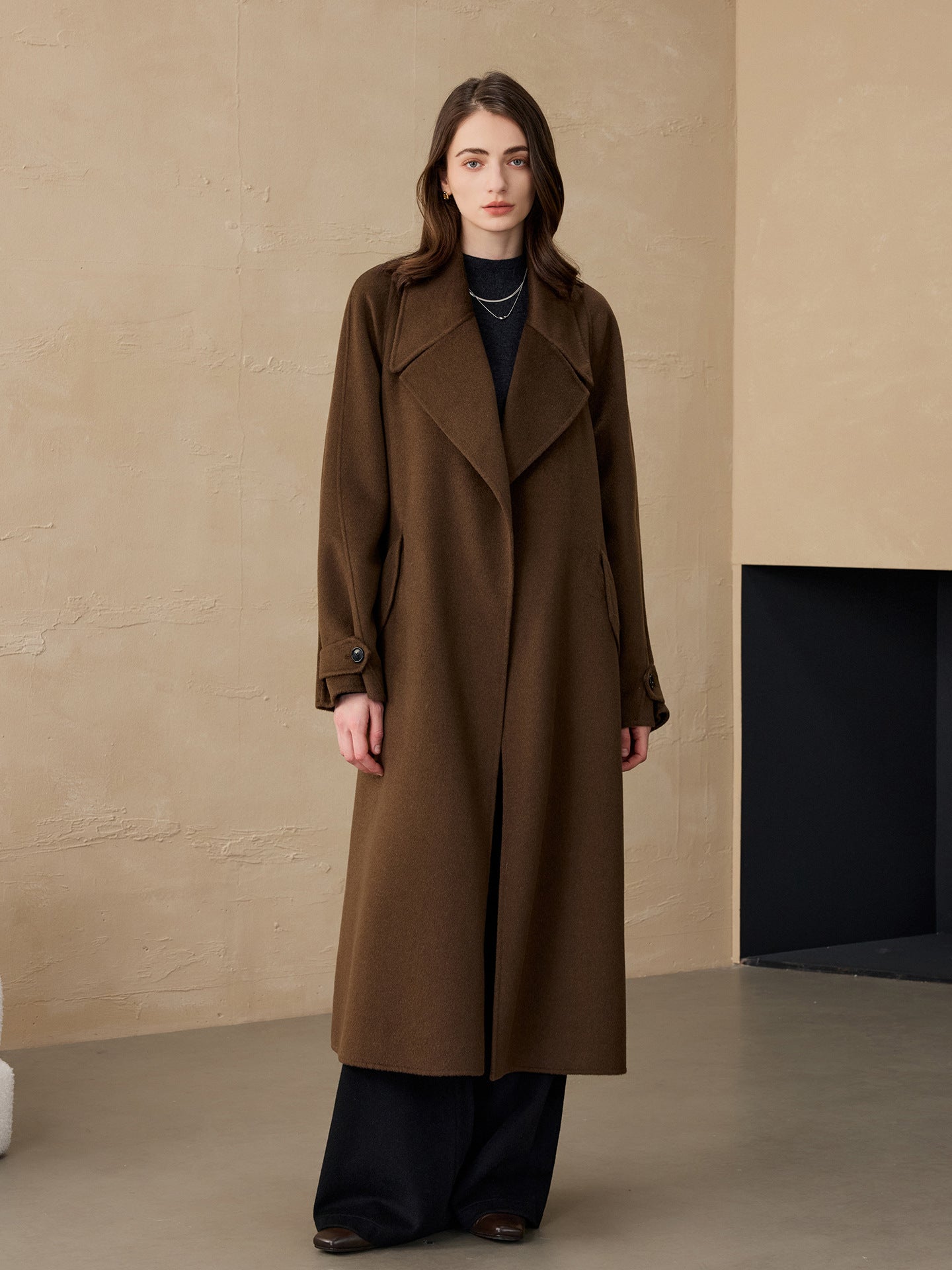 2025 Cashmere Long Coat Woolen Coat Coat Pure Cashmere Coat Double-sided Woolen Lace-up Commuter Coat for Women