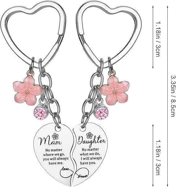 Mother's Day Keychain Women's Rose Gold Engraved Flower Pendant Keychain Love Puzzle Keychain Set