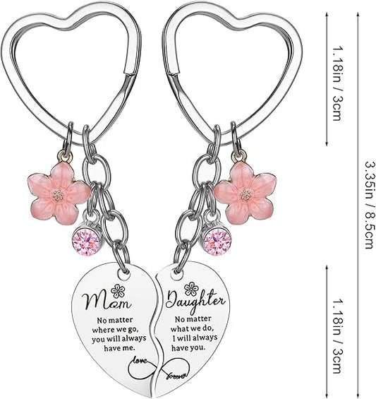 Mother's Day Keychain Women's Rose Gold Engraved Flower Pendant Keychain Love Puzzle Keychain Set