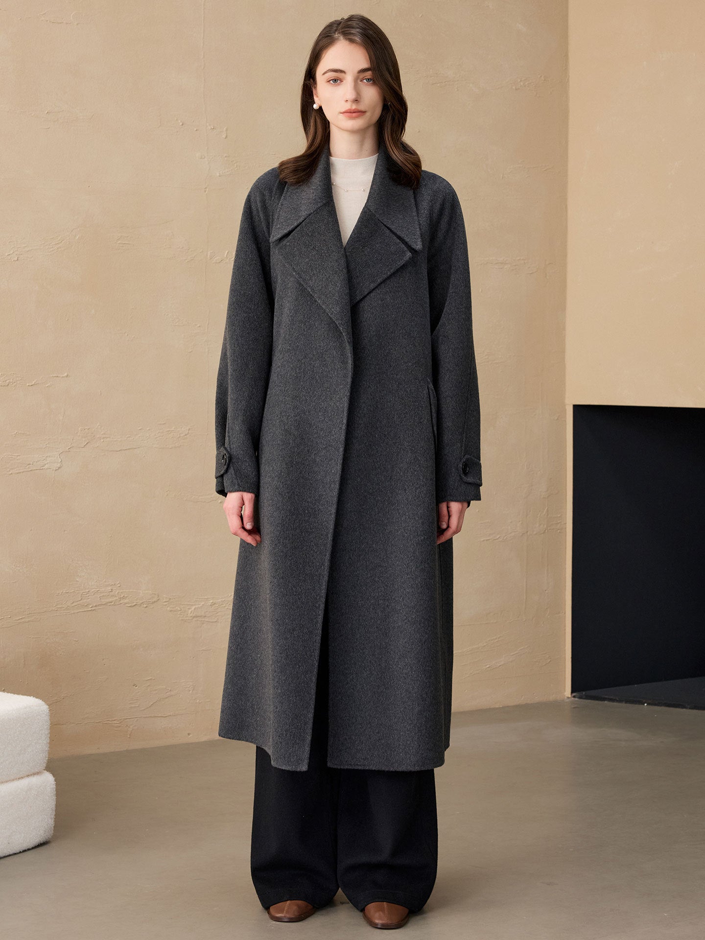 2025 Cashmere Long Coat Woolen Coat Coat Pure Cashmere Coat Double-sided Woolen Lace-up Commuter Coat for Women