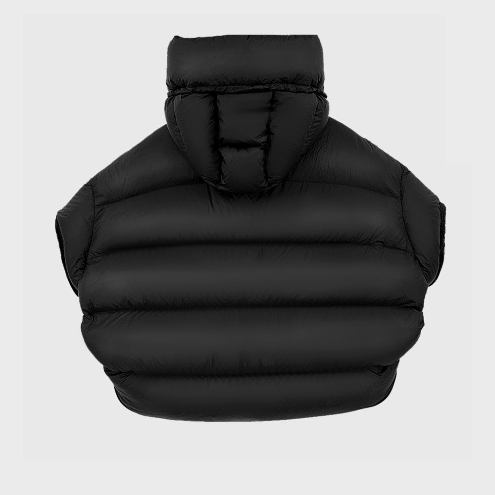 American retro style half sleeve down jacket 2024 new 95 white goose down hooded loose down jacket warm coat