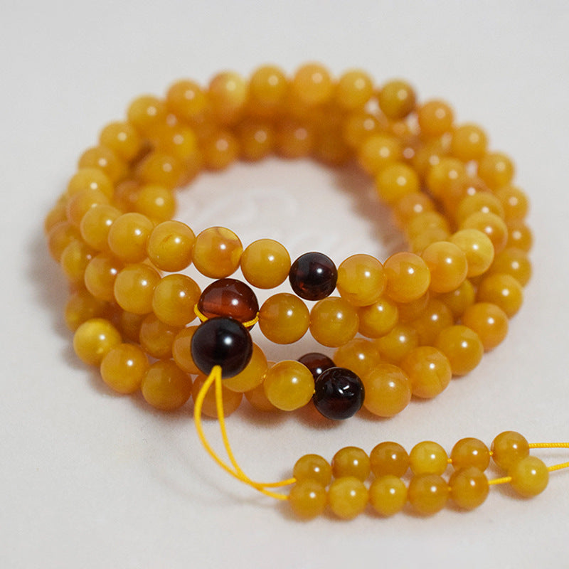 Old Wax 108 Buddha Beads Necklace Beeswax Bracelet Jewelry Women's High-End Sweater Chain Amber Chicken Fat Yellow Toy Necklace