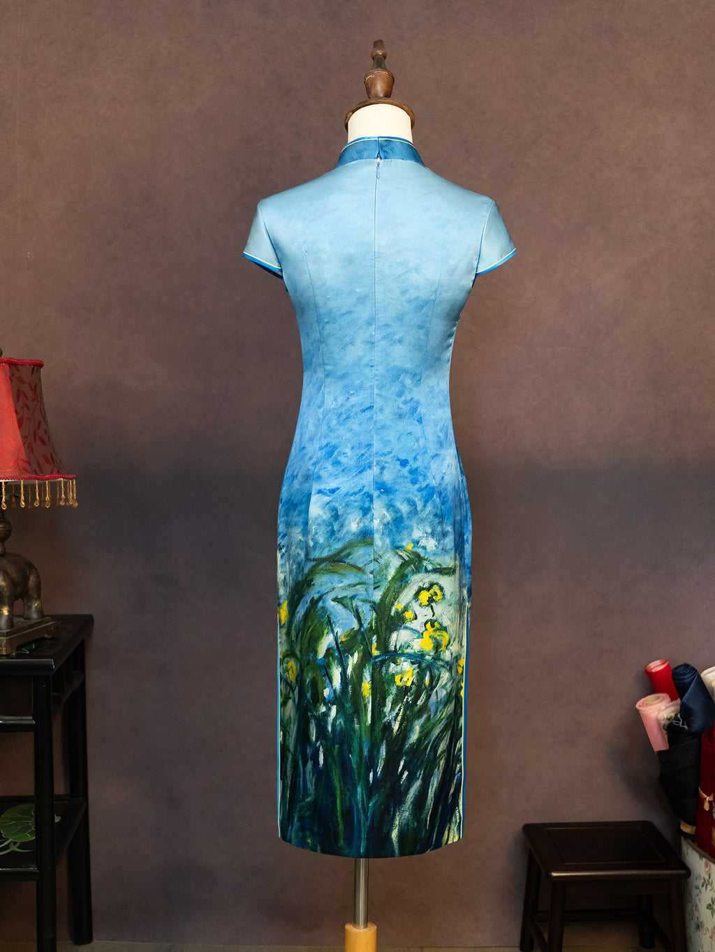 [Customized Pre-Sale] Original Design Silk Printed Fabric Cheongsam Van Gogh Painting Work Product Style Cheongsam Customization