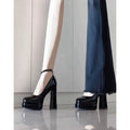 French-Style Mary Jane Thick-Soled Waterproof Platform Shoes for Petite Individuals, Black Single-Strap Ultra-High Heels, 2026 New Model, Patent Leather