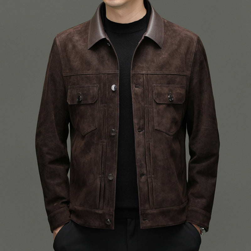 Men's Autumn and Winter New Sheep Suede Jacket Jacket Youth Casual Fashion Handsome Leather Top Men's Leather Jacket Men