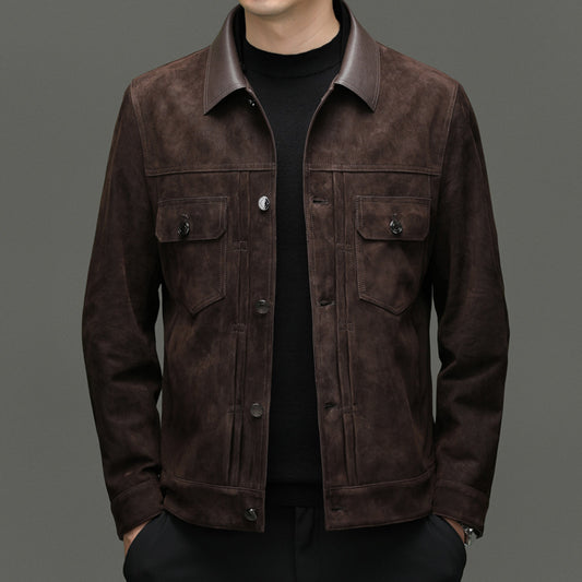 Men's Autumn and Winter New Sheep Suede Jacket Jacket Youth Casual Fashion Handsome Leather Top Men's Leather Jacket Men