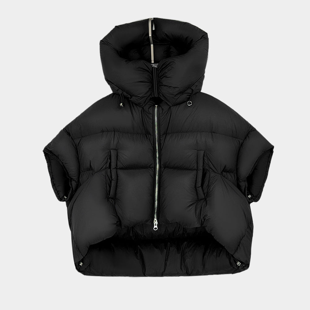American retro style half sleeve down jacket 2024 new 95 white goose down hooded loose down jacket warm coat