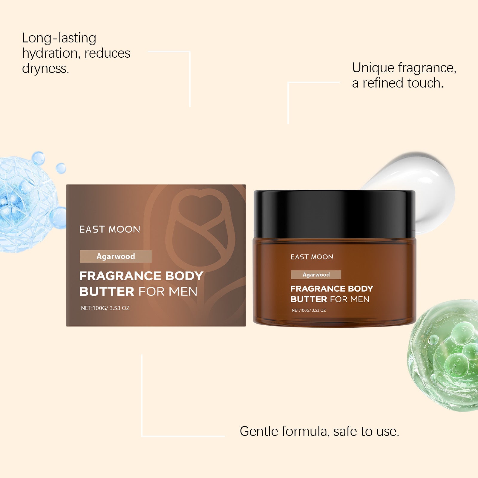 Cross-Border East Moon Men's Fragrance Body Lotion Cares for the Skin, Hydrates, Refreshes, Is Non-Greasy, Moisturizes and Leaves a Lasting Fragrance