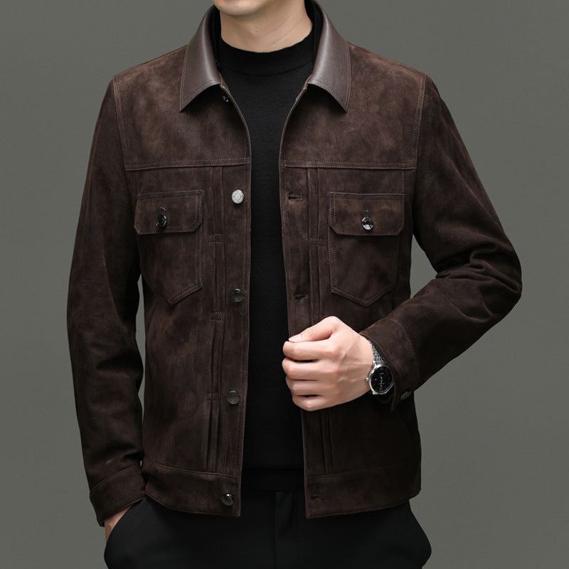 Men's Autumn and Winter New Sheep Suede Jacket Jacket Youth Casual Fashion Handsome Leather Top Men's Leather Jacket Men