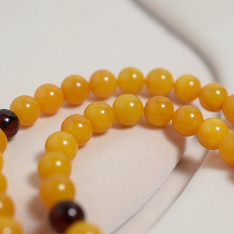 Old Wax 108 Buddha Beads Necklace Beeswax Bracelet Jewelry Women's High-End Sweater Chain Amber Chicken Fat Yellow Toy Necklace