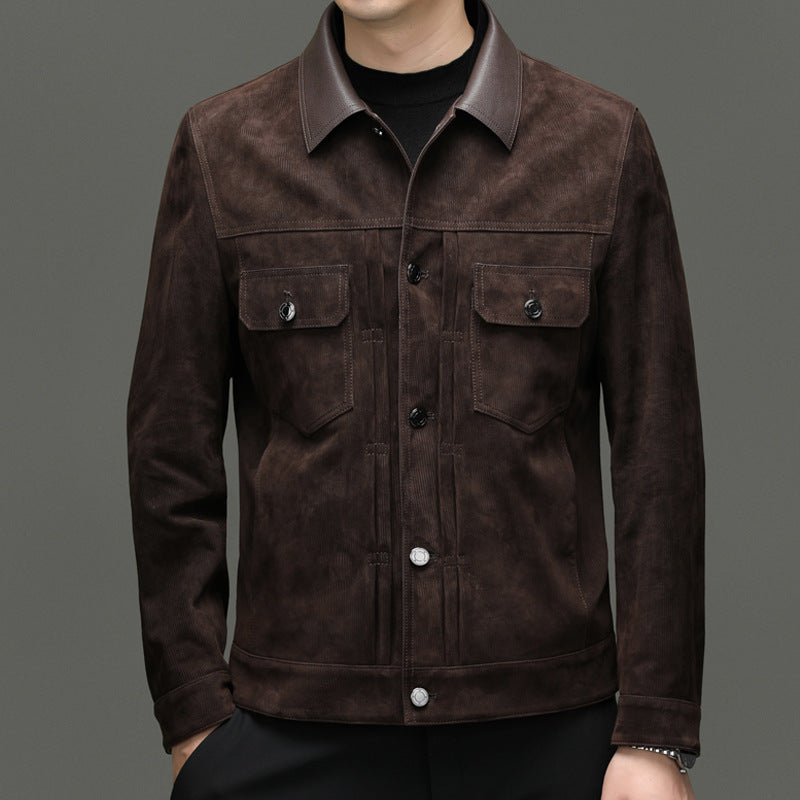 Men's Autumn and Winter New Sheep Suede Jacket Jacket Youth Casual Fashion Handsome Leather Top Men's Leather Jacket Men