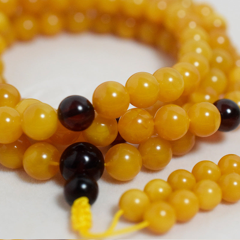 Old Wax 108 Buddha Beads Necklace Beeswax Bracelet Jewelry Women's High-End Sweater Chain Amber Chicken Fat Yellow Toy Necklace
