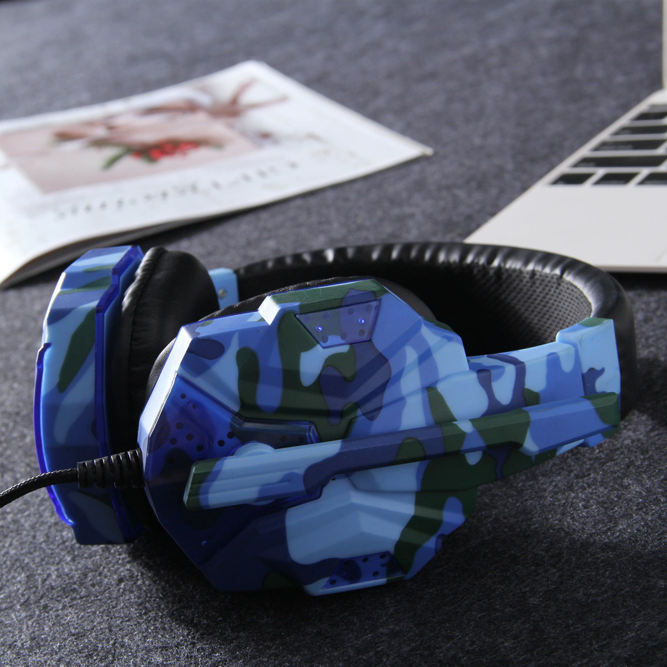 Camouflage Gaming Headset with Microphone for PC, Laptop & PS4 – Blue