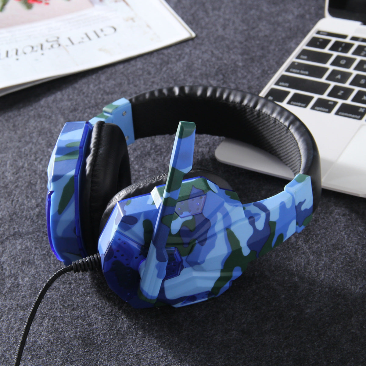 Camouflage Gaming Headset with Microphone for PC, Laptop & PS4 – Blue